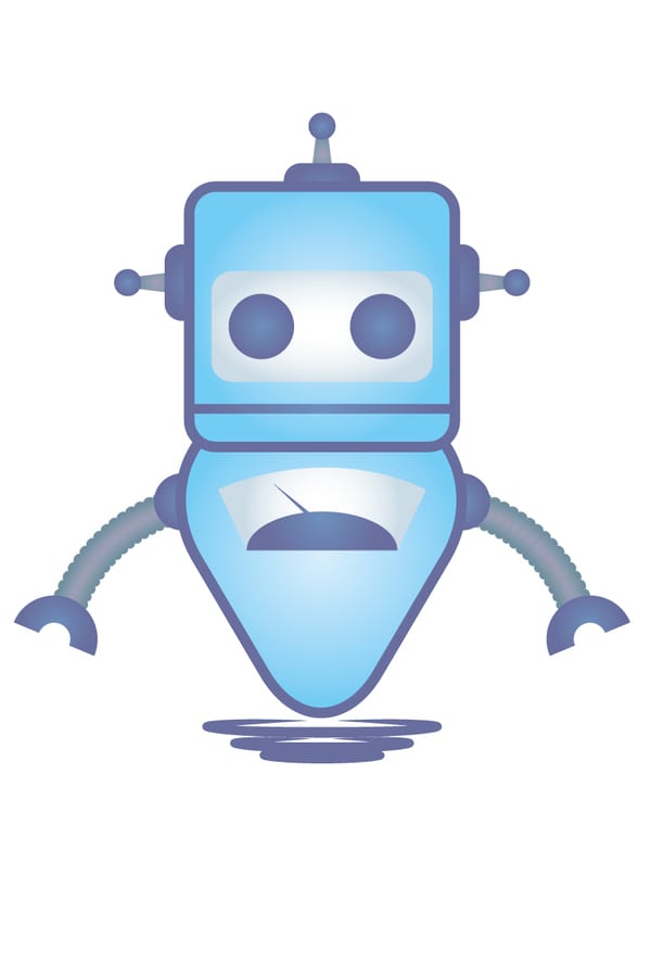 Ilustração simples de um robô azul representando a inteligência artificial.